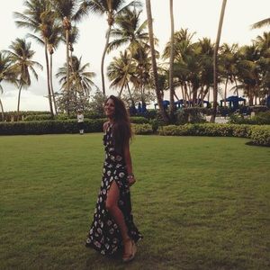 Hawaiian print maxi dress with leg slit